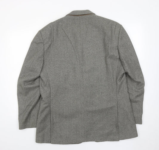 Greenwoods Mens Green Herringbone Wool Jacket Suit Jacket Size 42 Regular