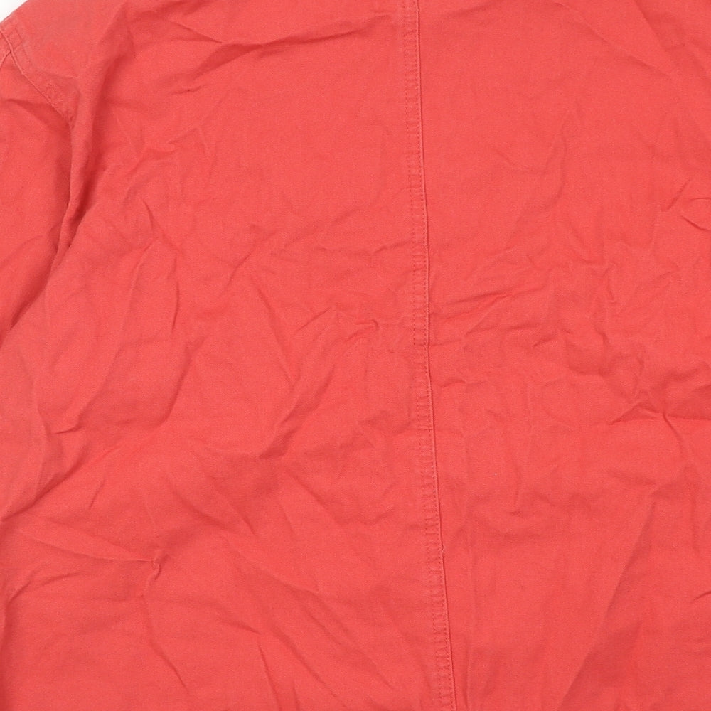 Brand and care label for ASOS women’s red jacket, size UK 14, button