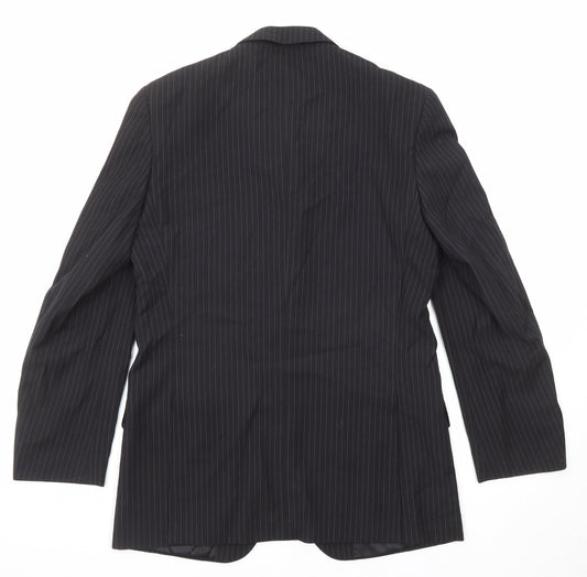 Burton Mens Black Striped Polyester Jacket Suit Jacket Size 36 Regular