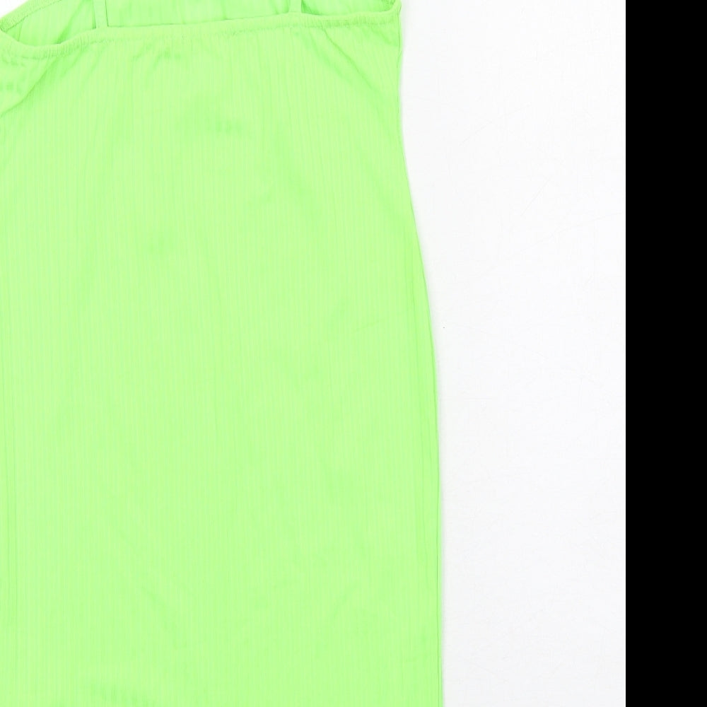 Brand and care label for I SAW IT FIRST women’s green polyester mini, size UK 12, square neck pullover
