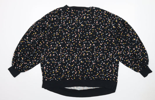 NEXT Womens Black Geometric Polyester Pullover Sweatshirt Size L Pullover - Star pattern