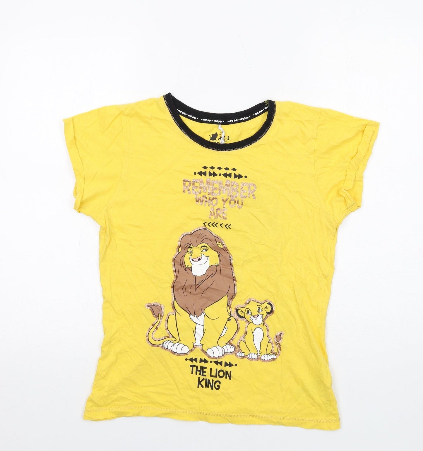 Disney Womens Yellow Cotton Basic T-Shirt Size XS Round Neck - The Lion King