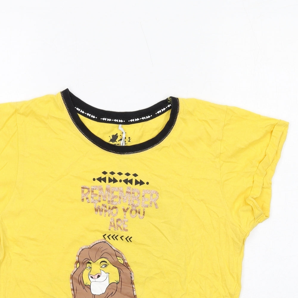 Disney Womens Yellow Cotton Basic T-Shirt Size XS Round Neck - The Lion King