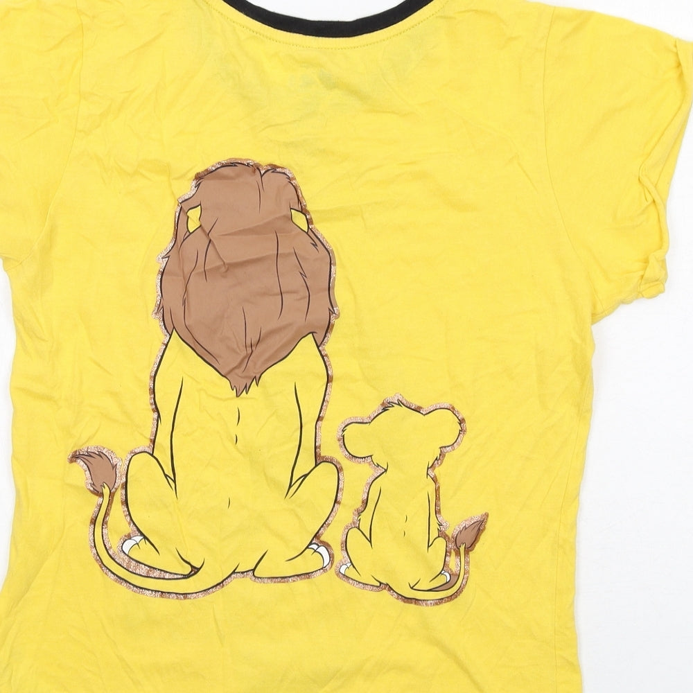 Disney Womens Yellow Cotton Basic T-Shirt Size XS Round Neck - The Lion King