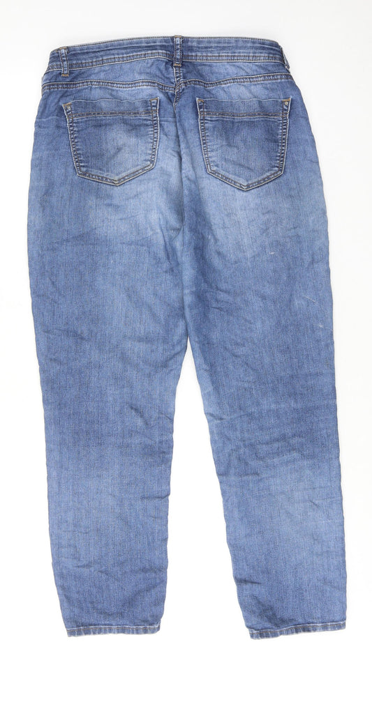 Wallis Womens Blue Cotton Straight Jeans Size 10 Regular Zip