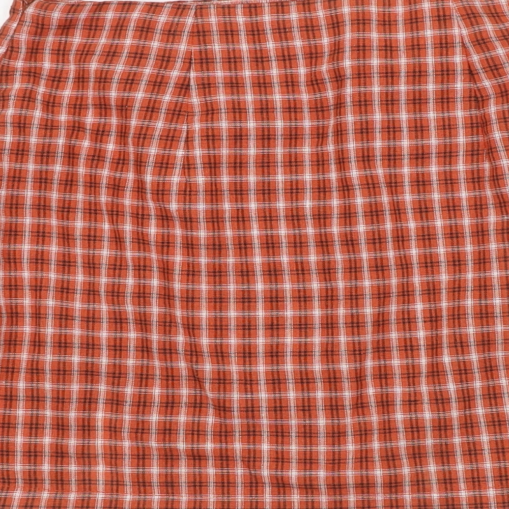 Princess Polly Womens Orange Plaid Polyester A-Line Skirt Size 8 Zip