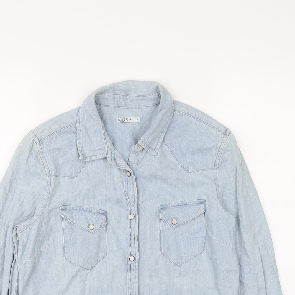 Gap Womens Blue Cotton Basic Button-Up Size S Collared