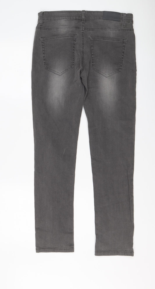 Enzo Mens Grey Cotton Straight Jeans Size 30 in L29 in Slim Button