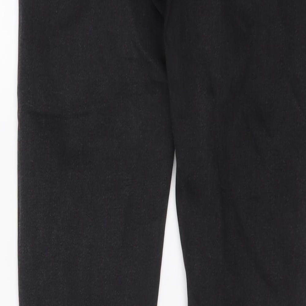 Brand and care label for ASOS women’s black cotton straight jeans, size UK 28, in, 25-inch leg regular button