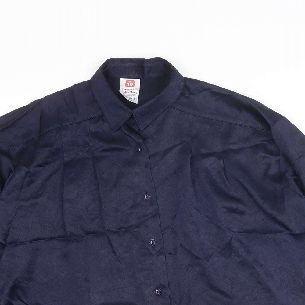 St Michael Womens Blue Polyester Basic Button-Up Size 10 Collared