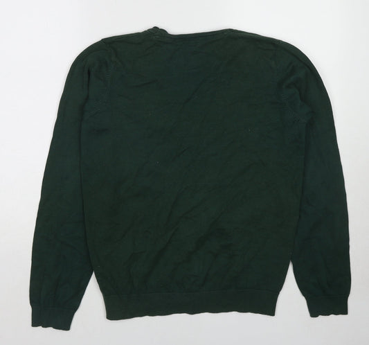 Marks and Spencer Boys Green V-Neck Cotton Cardigan Jumper Size 15-16 Years Button