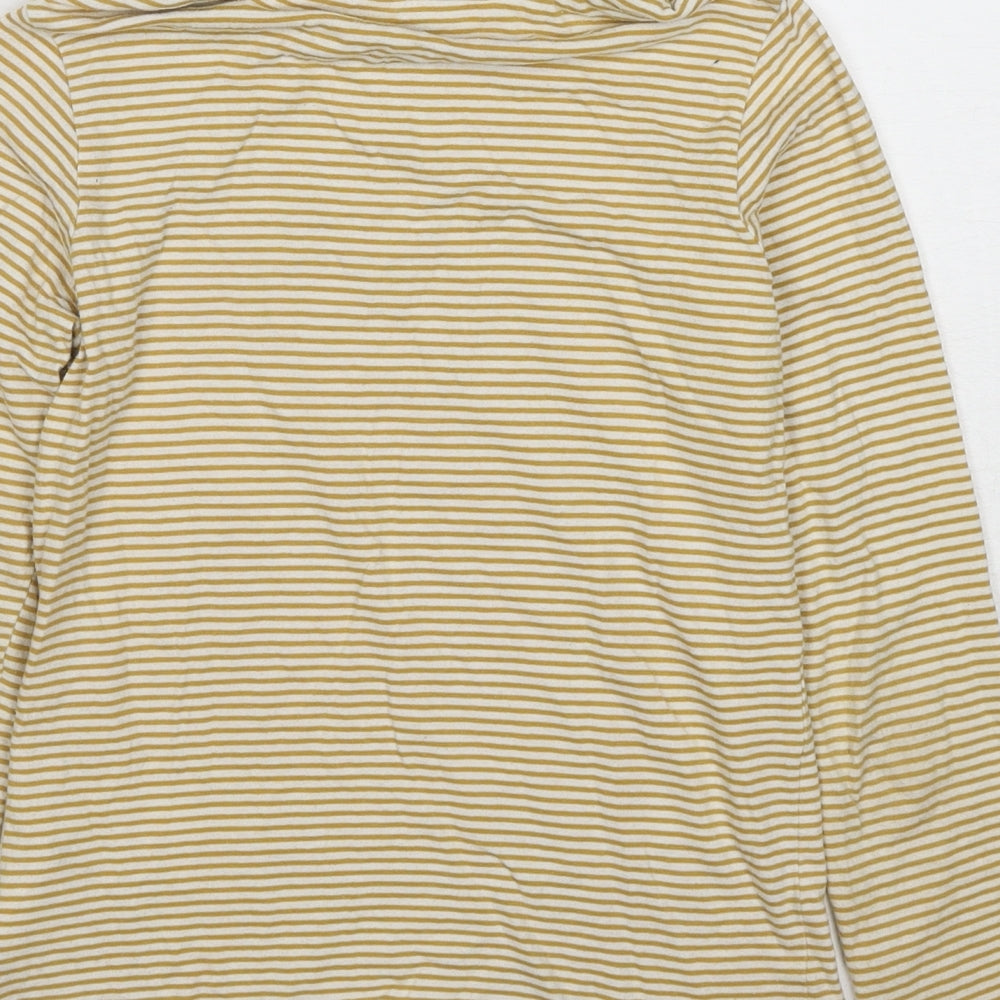Brand and care label for Vertbaudet girls’ yellow striped cotton basic t-shirt, size 10, years mock neck pullover