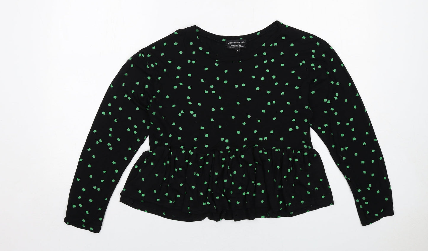 Wednesday's Girl Womens Black Polka Dot Viscose Basic Blouse Size M Round Neck