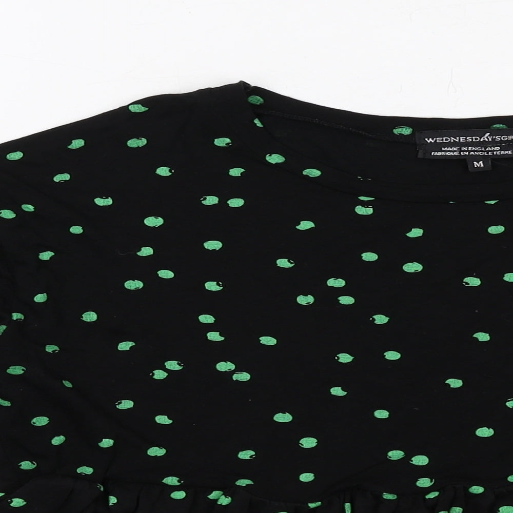 Wednesday's Girl Womens Black Polka Dot Viscose Basic Blouse Size M Round Neck