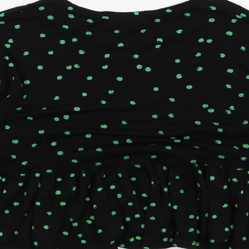Wednesday's Girl Womens Black Polka Dot Viscose Basic Blouse Size M Round Neck