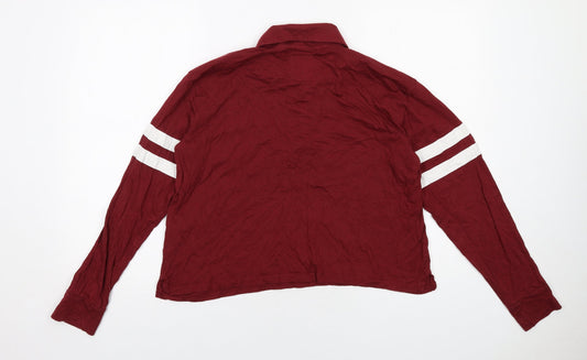 Hollister Womens Red Cotton Cropped Polo Size M Collared