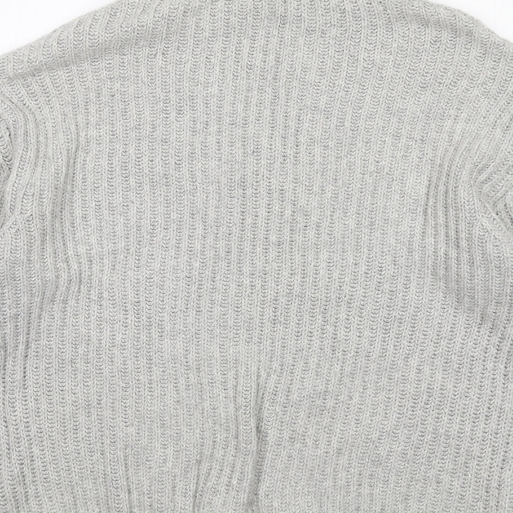 Brand and care label for BDG women’s grey high neck cotton jumper, size S