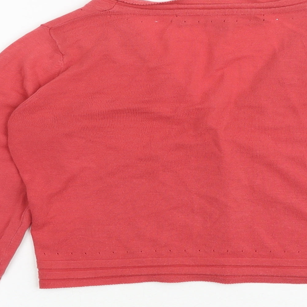 Brand and care label for French Connection women’s pink v-neck 100% cotton cardigan jumper, size XS