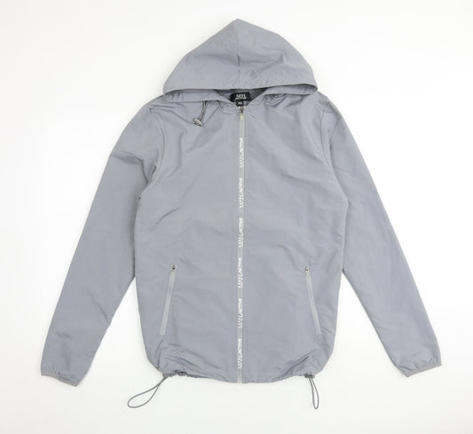 Additional front view of boohooMAN men’s grey jacket, size XS, zip