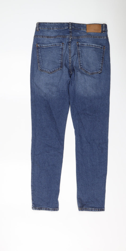 Pull&Bear Mens Blue Cotton Straight Jeans Size 30 in L30 in Slim Button