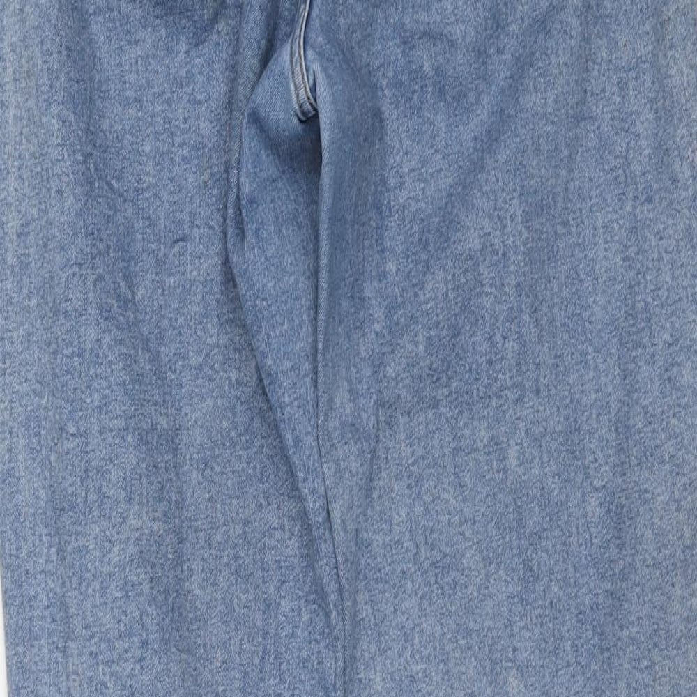 Brand and care label for Denim & Co. women’s blue cotton boyfriend jeans, size UK 12, 26-inch leg regular button