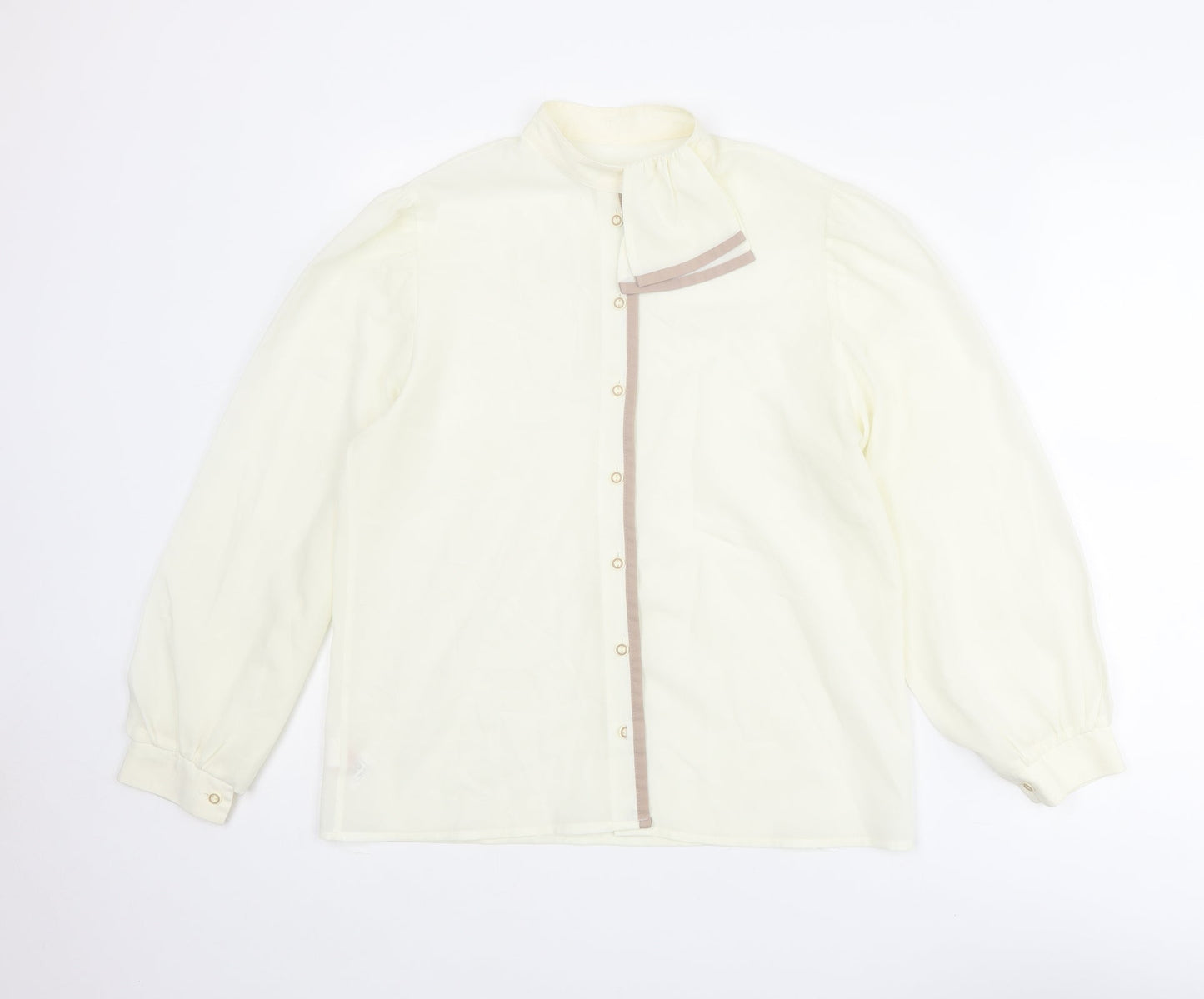 St. Michael Womens Ivory Polyester Basic Button-Up Size 12 Round Neck