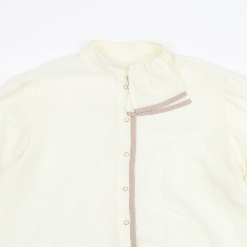 St. Michael Womens Ivory Polyester Basic Button-Up Size 12 Round Neck