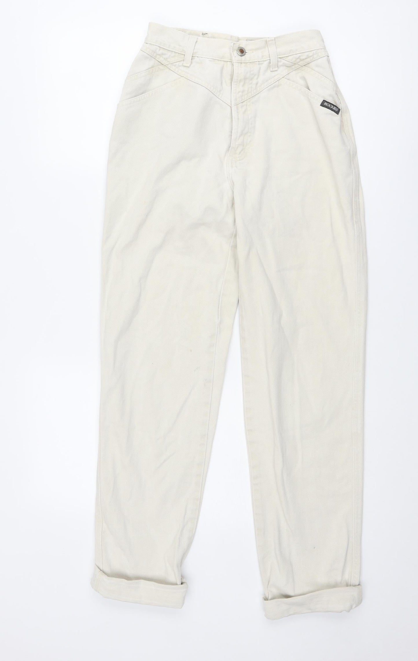 Rookies Womens Ivory Cotton Mom Jeans Size 26 in Regular Zip