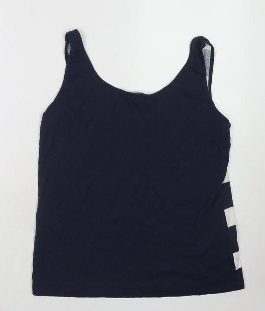 Crew Clothing Womens Blue Striped Cotton Basic Tank Size 12 Round Neck