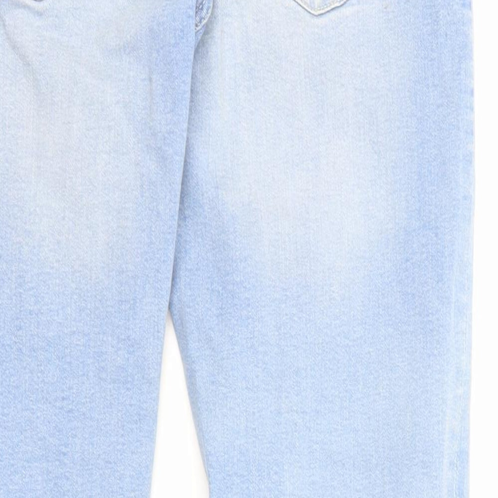 Brand and care label for Denim & Co. men’s blue cotton straight jeans, size 32, in, 30-inch leg regular zip