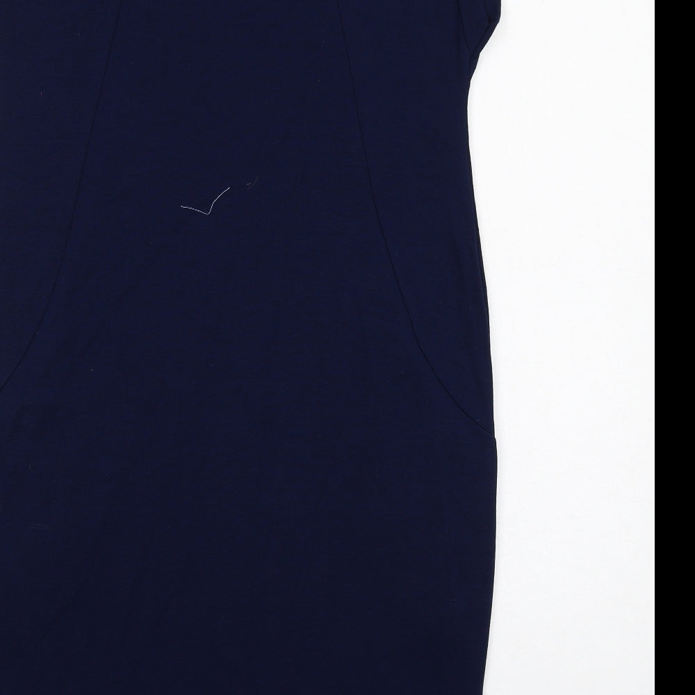 Brand and care label for Roman women’s blue viscose shift, size UK 12, round neck pullover