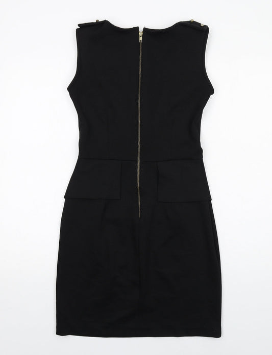Code Pink Womens Black Polyester Shift Size 10 Round Neck Zip