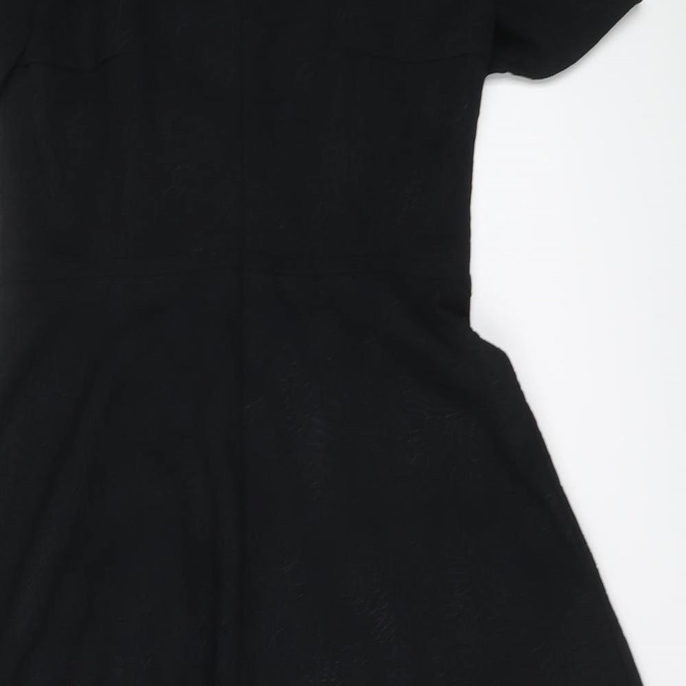 Marks and Spencer Womens Black Geometric Polyester Shift Size 10 Round Neck Zip