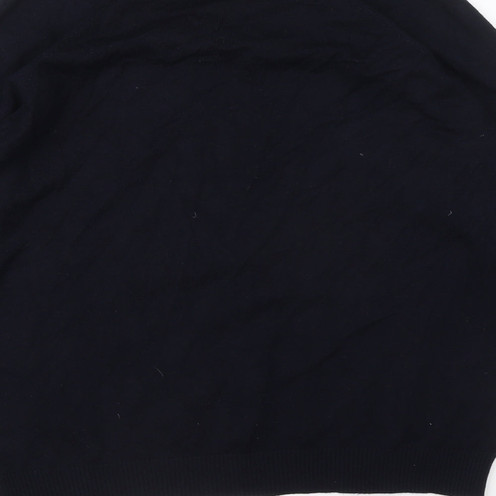 Brand and care label for Sfera Casual women’s blue round neck viscose jumper, size L