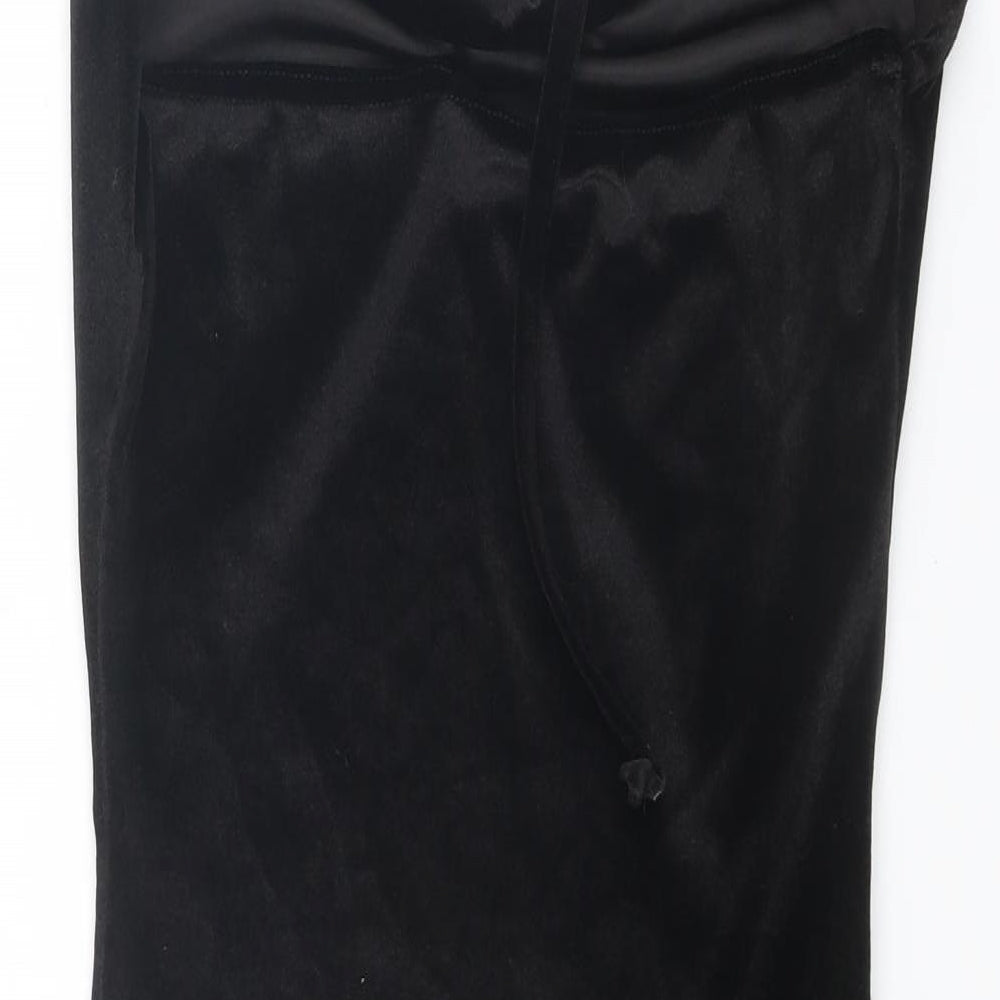 Brand and care label for Missguided women’s black polyester slip dress, size UK 4, halter tie