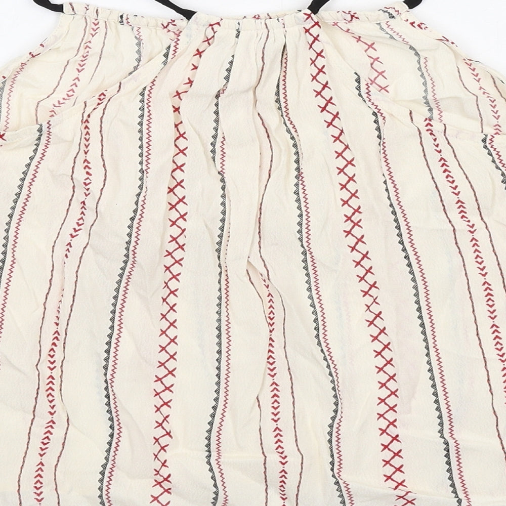 Brand and care label for River Island girls’ ivory geometric viscose basic tank, size 9, years halter pullover