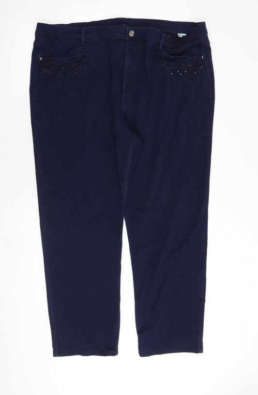 Roma Womens Blue Cotton Straight Jeans Size 42 in Regular Zip - Embellished Pockets