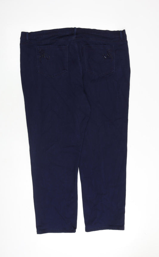 Roma Womens Blue Cotton Straight Jeans Size 42 in Regular Zip - Embellished Pockets