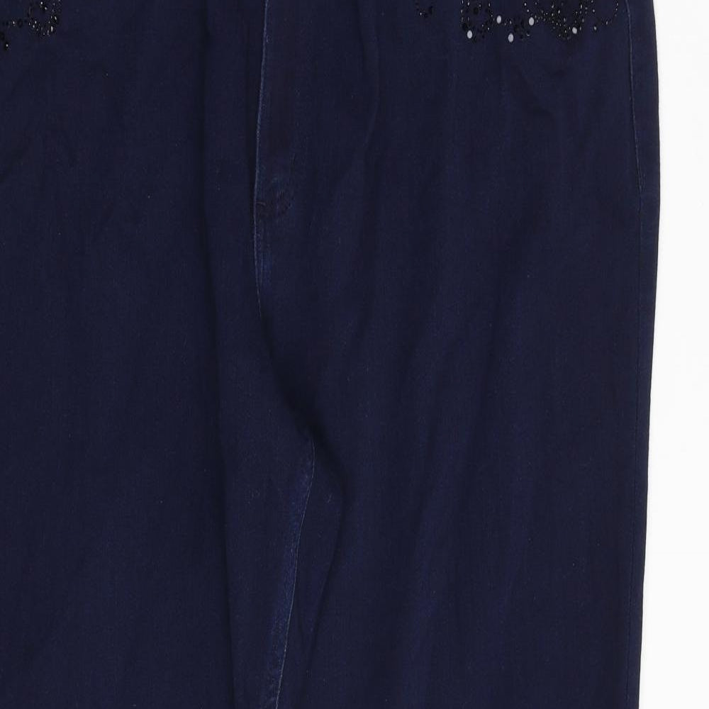 Roma Womens Blue Cotton Straight Jeans Size 42 in Regular Zip - Embellished Pockets