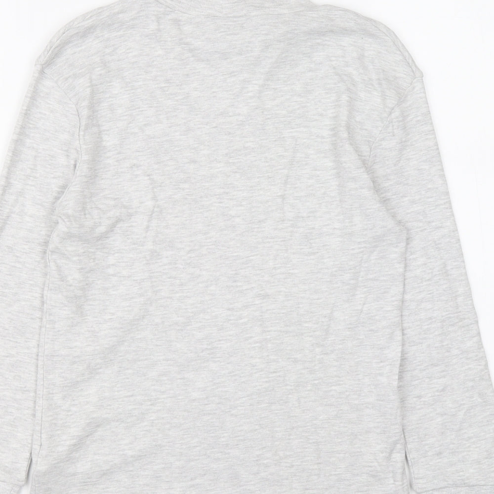 Brand and care label for Marks & Spencer girls’ grey cotton basic t-shirt, size 9-10, years mock neck pullover
