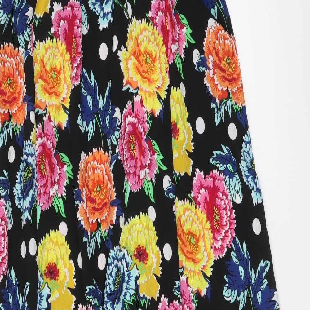 Brand and care label for ASOS women’s multicoloured floral polyester maxi, size UK 12, round neck pullover