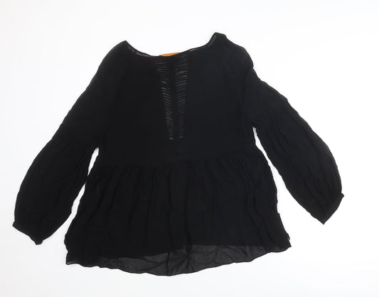 Animale Womens Black Polyester Basic Blouse Size 10 Round Neck