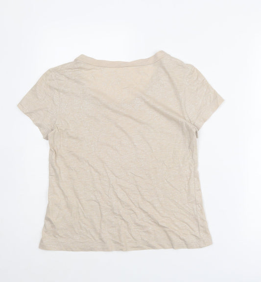 LUISA CERANO Womens Beige Cotton Basic T-Shirt Size 10 Round Neck