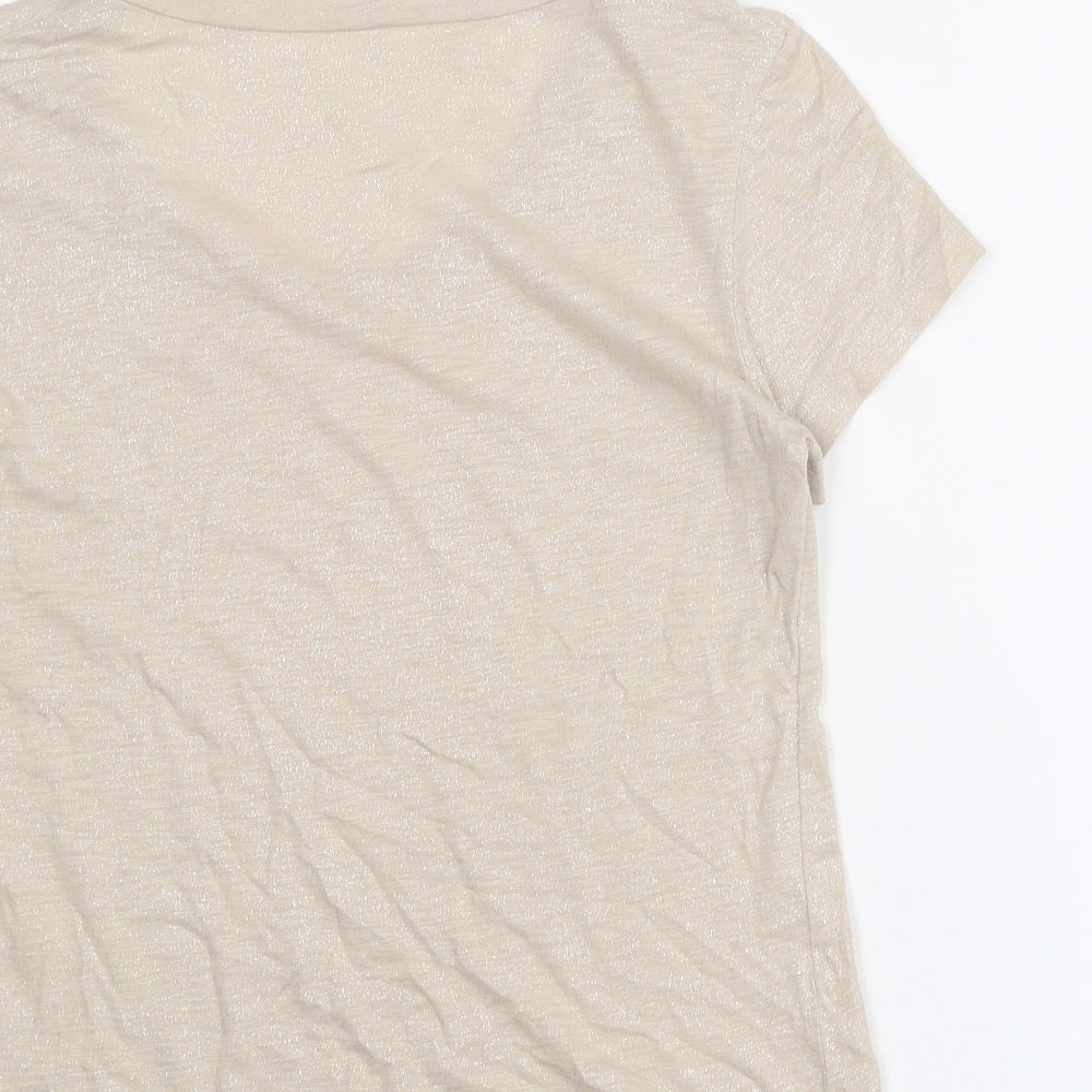 LUISA CERANO Womens Beige Cotton Basic T-Shirt Size 10 Round Neck