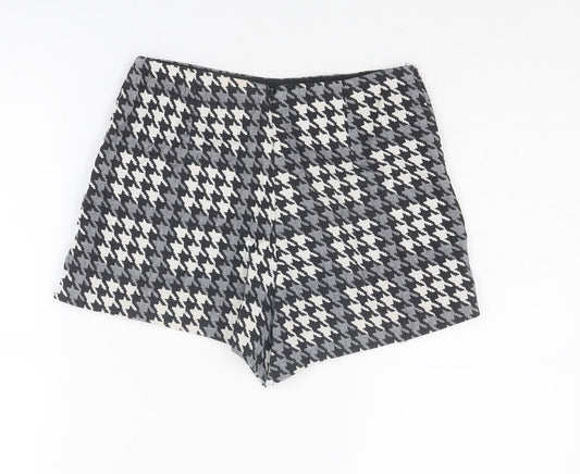 Topshop Womens Grey Geometric Cotton Skort Size 6 Zip - Houndstooth pattern
