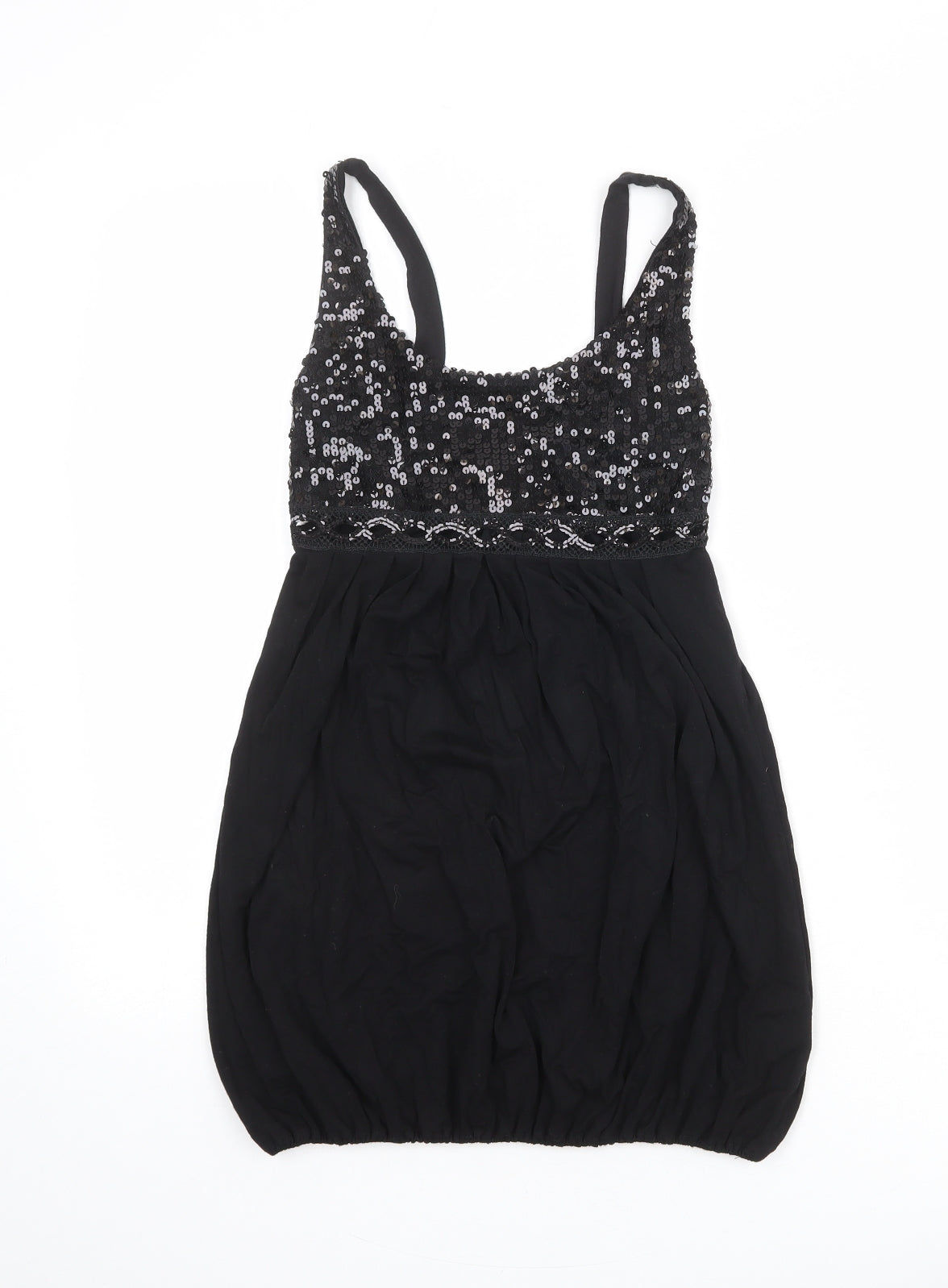 Rare Womens Black Polyester Tunic Tank Size 8 Scoop Neck
