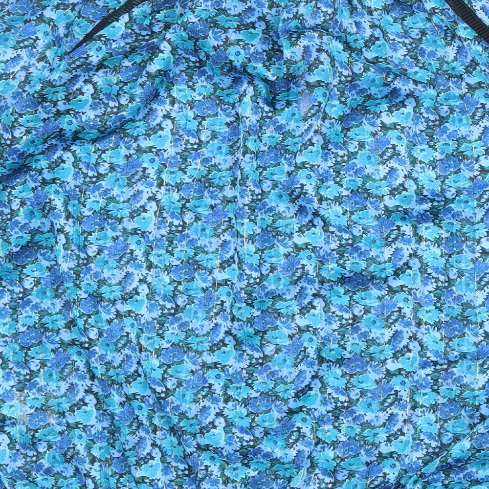 Oliver Bonas Womens Blue Floral Polyester Basic Blouse Size 6 Mock Neck