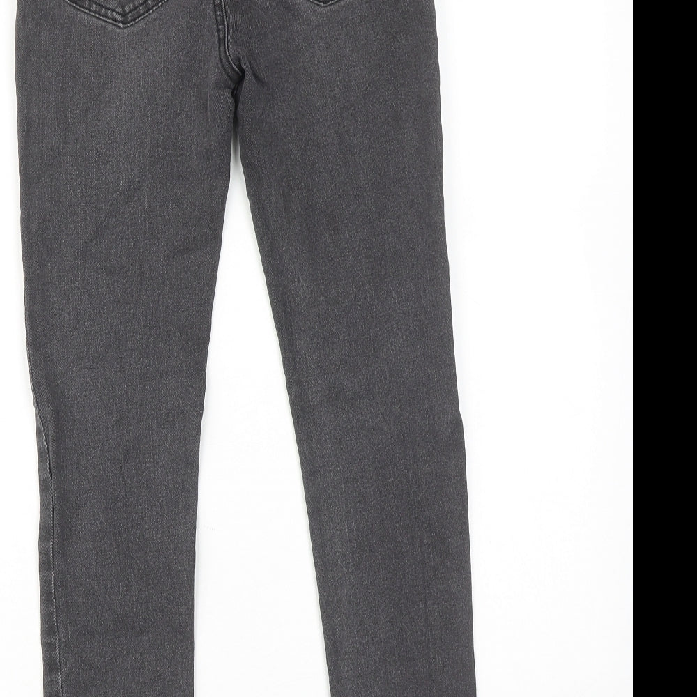 Brand and care label for Denim & Co. girls’ grey cotton skinny jeans, size 10-11, years regular pullover