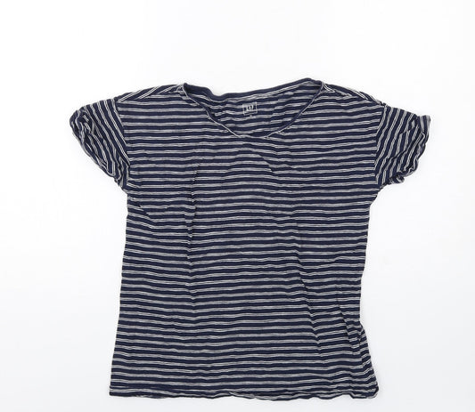 Gap Womens Blue Striped Cotton Basic T-Shirt Size XS Round Neck