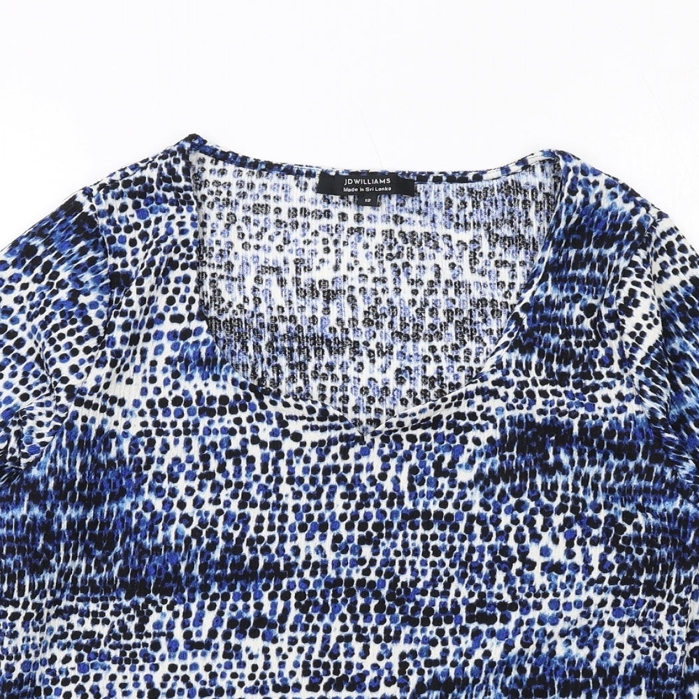 JD Williams Womens Blue Geometric Polyester Basic Blouse Size 12 Round Neck